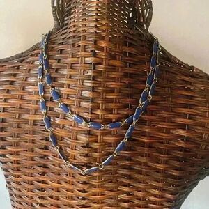 Vintage j crew long blue enamel necklace